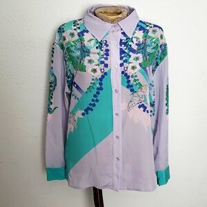 HOKUM SILK SPRING GODDESS PRINT BLOUSE SZ 1